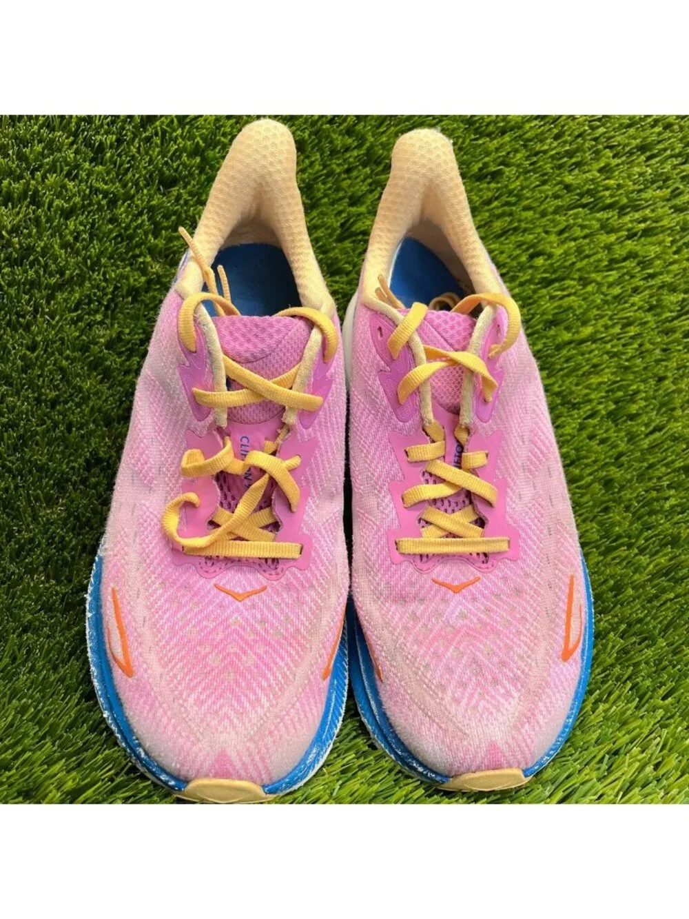 Hoka One One Clifton 9 Womens Size 7.5 Pink Blue Athletic Running Shoes Sneakers